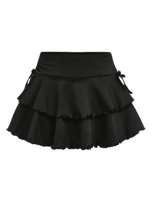 51DpREOYPgL.jpg Girl's Summer Mini Skirts High Waisted Ruffle Layered Skirts Swing Flowy Skater Tennis Skirt