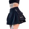 Goth Black Pleated Mini Skirt with Chain High Waisted Tennis Skirt