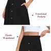 Women's Flowy Midi Skirt Summer Pleated High Waisted Casual Button Front Skirts with Pockets