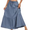 Women's Fall Boho High Waist Flowy Maxi Skirt Ruffle Tiered Swiss Dot Casual Long Skirts and Pockets