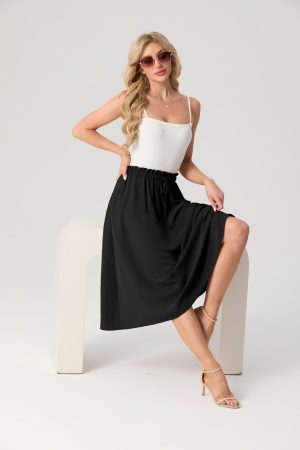 610dvSa8FTL.jpg Womens Causal High Waisted Summer Midi Skirts Flowy Palazzo A-Line Long Skirt with Pockets