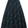 Women’s Plaid Skirt Elastic Waist A-line Midi Pleated Skirts