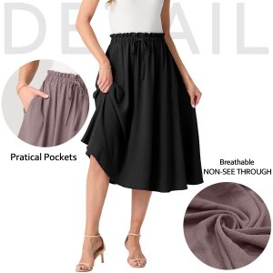 619RIPFyJJL.jpg Womens Causal High Waisted Summer Midi Skirts Flowy Palazzo A-Line Long Skirt with Pockets