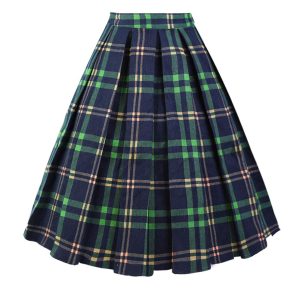 Women's Pleated Vintage Skirt Floral Print A-line Midi Skirts with Pockets