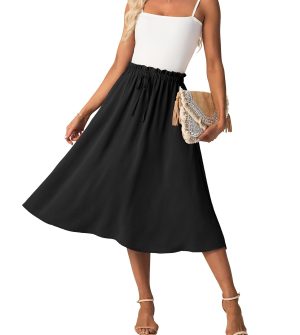 61JQRNDr-PL.jpg Womens Causal High Waisted Summer Midi Skirts Flowy Palazzo A-Line Long Skirt with Pockets