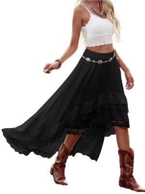 61K6zJ5HHJL.jpg Women's Western Boho Lace Ruffle Skirt Asymmetrical Country Cowgirl Skirts