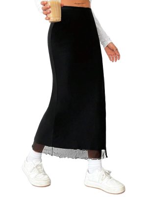 Women's Mesh Slit Split Long Skirts High Waisted Sexy Summer Maxi Skirts