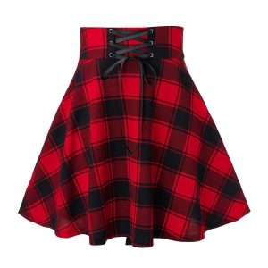 61TlE3JVL.jpg Gothic Plaid Mini Skirts for Women Short High Waist Plaid Skirts
