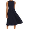 Women's Sleeveless Stretch Light Bubble Crepe Pleated Skirt Midi Dress