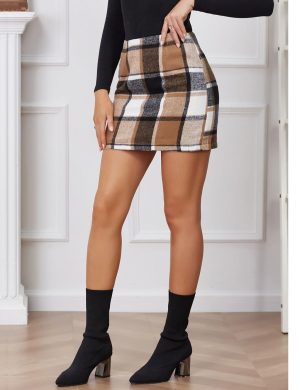 Plaid Mini Skirt for Women Fall Winter High Waist A Line Bodycon Pencil Fall Skirts
