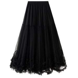 Women's Maxi Tulle Skirt Long Tiered A Line Mesh Tutu Fairy High Elastic Waist Pleated Layered Skirts