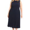 Women's Sleeveless Stretch Light Bubble Crepe Pleated Skirt Midi Dress