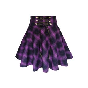 61nsxB7wrVL.jpg Women's Gothic Punk Plaid Pleated High Waisted Short A-line Flare Mini Skirt
