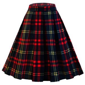 Women's Vintage A-line Printed Pleated Flared Midi Skirts