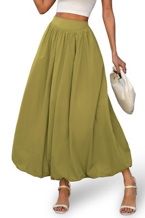 61xK-p7nZCL.jpg Women's Bubble Maxi Skirt with Pockets,Elastic Waist Puffy Hem Y2k Skirt Casual A Line Long Skirts