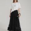 Women's Maxi Tulle Skirt Long Tiered A Line Mesh Tutu Fairy High Elastic Waist Pleated Layered Skirts