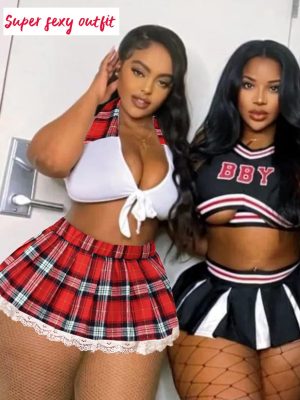 Lingerie Set for Women Sexy Lace Two Piece Lingerie Outfits with Tie Top and Mini Pleated Skirt Set