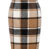 Midi Plaid Skirts for Women Fall Winter Knee Length Pencil Wool Skirt with Slit