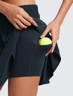 High Waisted Flowy Tennis Skirts for Women Pleated Casual Golf Athletic Pickleball Skorts with Shorts Pockets