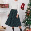 Women’s Plaid Skirt Elastic Waist A-line Midi Pleated Skirts
