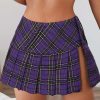719YOrIUXFL.jpg Mini Plaid Slit Skirt Women's US Size Pleated Skirt Schoolgirl Uniform, Multicolour
