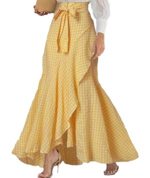 71BFOf6QqkL.jpg Women's Casual Plaid Mermaid Maxi Skirt A Line Irregular Ruffle Hem Fishtail Long Skirt Spring Summer