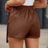 Shorts for Women Faux Leather Skorts High Waisted PU Leather Shorts Elastic Waist Ruched Wrap Skorts Skirts