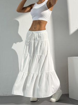 71Hq3XFLFpL.jpg Women's Flowy Flared Ruffle Boho Long Skirt Summer Maxi Skirt Going Out Outfits