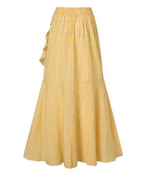 71Kt7kfnCdL.jpg Women's Casual Plaid Mermaid Maxi Skirt A Line Irregular Ruffle Hem Fishtail Long Skirt Spring Summer