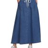 71MV-KeeCnL.jpg Denim Skirts for Women Trendy A Line Long Maxi Pull On Elastic Waist Drawstring Stretchy Jean Skirt with Pockets