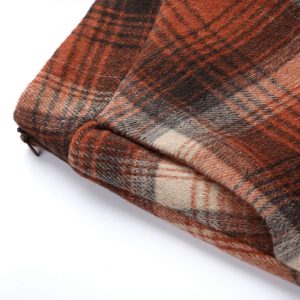 Long Plaid Wool Skirt for Womens Winter Fall Warm High Elastic Waist A line Flared Pleated Wool Tartan Skirts