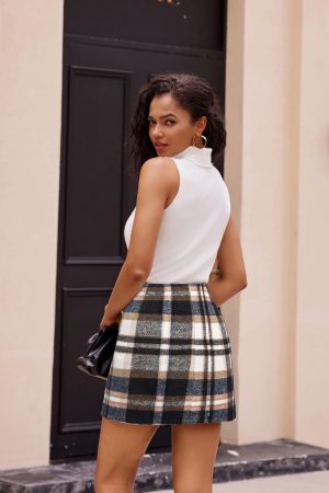 2025 Plaid Pencil Skirts for Women High Waisted Casual Stretch Bodycon Mini Skirt