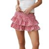 Womens Halloween Wizard Costume Elastic Waist Ruffle Layered Gingham Mini Skirt Dorothy Dress Fancy Skirt Lace Trim