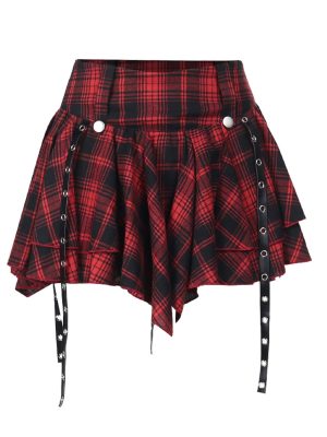 Womens Punk Plaid Skirt Gothic Pleated Mini Skirts A Line Grunge Harajuku Half Skirted Y2K Emo Checkered Skirt