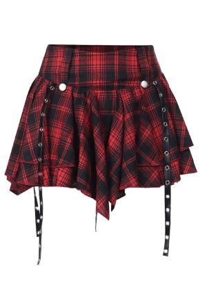 Womens Punk Plaid Skirt Gothic Pleated Mini Skirts A Line Grunge Harajuku Half Skirted Y2K Emo Checkered Skirt