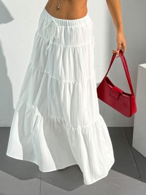 71XvfyqZDGL.jpg Women's Flowy Flared Ruffle Boho Long Skirt Summer Maxi Skirt Going Out Outfits