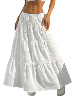 71clFhfSidL.jpg Women's Flowy Flared Ruffle Boho Long Skirt Summer Maxi Skirt Going Out Outfits