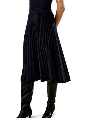 Merino Wool Knit Skirt for Women Elastic Warm Solid Pleated A-line Skirts for Ladies Winter Fall Work Casual