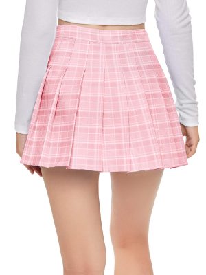 Women's Casual High Waist Plaid A Line Pleated Mini Skirt