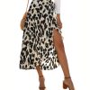 Women's Boho Leopard Skirt High Low Split Summer Beach Midi Wrap Skirts