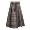 71uka1Cu2SL.jpg Women's Vintage Plaid Wool Blend Midi Skirt Houndstooth A Line Wool Long Skirt with Belt