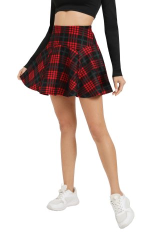 Women's Vintage Elastic Waist Plaid Flared Mini Skater Skirt
