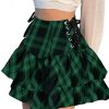 Womens Y2k Gothic Skirt High Waisted Lace Up Double Layered Ruffles Punk Mini Emo Skirts