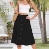 Women's Flowy Midi Skirt Summer Pleated High Waisted Casual Button Front Skirts with Pockets