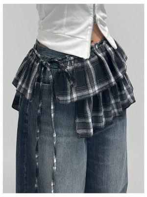 Women's Plaid Layered Ruffle Side Tie Y2k Low Rise Coquette Wrap Micro Mini Skirt