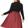 Plus Size Vintage Skirt for Women 2024 A-line Plaid Printed Flare Elastic High Waist Midi Skirts