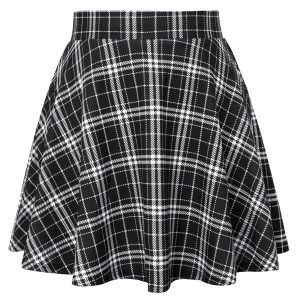 813uQbkIKFL.jpg Women Plus Size Casual Mini Skater Skirt Elastic Lining High Waist Basic Flared Skorts Pleated with Pocket