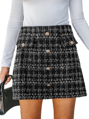814MtcScfrL.jpg Women Skirts Tweed High Waist Mini Skirt Short Skirts