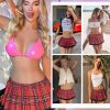 8157JR4fprL.jpg Sexy School Girl Lingerie for Women Student Outfits Roleplay Lingerie Set with Plaid Mini Skirt