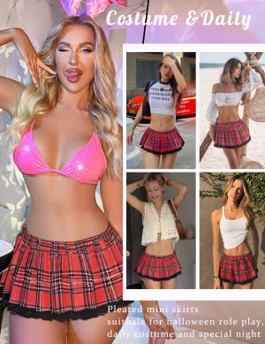 8157JR4fprL.jpg Sexy School Girl Lingerie for Women Student Outfits Roleplay Lingerie Set with Plaid Mini Skirt